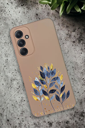 Samsung Galaxy A54 Uyumlu Mavi Yaprak Desenli Premium Silikonlu Lansman Telefon Kılıfı
