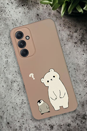 Samsung Galaxy A54 Uyumlu Penguen ve Ayıcık Desenli Premium Silikonlu Lansman Telefon Kılıfı