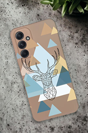 Samsung Galaxy A54 Uyumlu Polygon Deer Desenli Premium Silikonlu Lansman Telefon Kılıfı