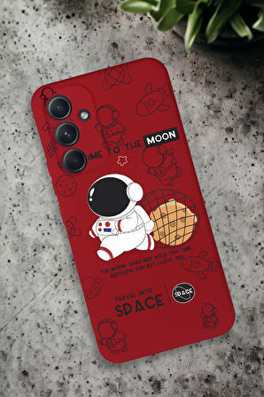 Samsung Galaxy A54 Uyumlu Sevimli Astronot Desenli Premium Silikonlu Lansman Telefon Kılıfı