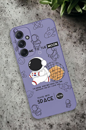 Samsung Galaxy A54 Uyumlu Sevimli Astronot Desenli Premium Silikonlu Lansman Telefon Kılıfı