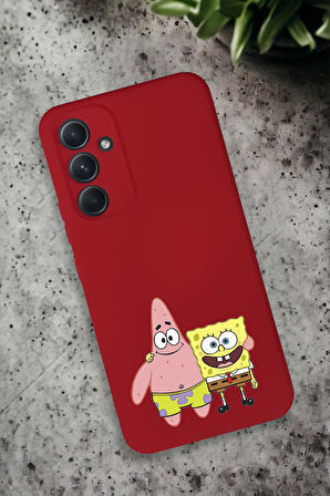 Samsung Galaxy A54 Uyumlu Sünger Bob ve Patrick Star Desenli Premium Silikonlu Lansman Telefon Kılıfı