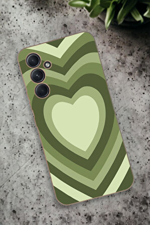 Samsung Galaxy A54 Uyumlu Yeşil Kalpler Desenli Premium Silikonlu Lansman Telefon Kılıfı