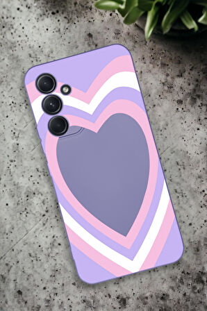 Samsung Galaxy A54 Uyumlu Purple Heart Desenli Premium Silikonlu Lansman Telefon Kılıfı