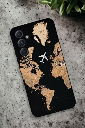 Samsung Galaxy A54 Uyumlu Dünya Harita Desenli Premium Silikonlu Lansman Telefon Kılıfı