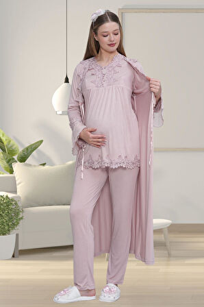 Mecit 1517 Gül Kurusu Sabahlıklı Lohusa Pijama Takımı