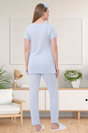 Mecit 1541 Mavi Uzun Sabahlıklı Lohusa Pijama Takımı