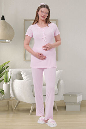 Mecit 1541 Pembe Uzun Sabahlıklı Lohusa Pijama Takımı