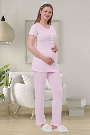 Mecit 1541 Pembe Uzun Sabahlıklı Lohusa Pijama Takımı