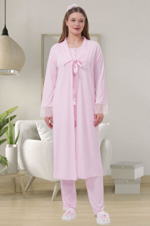 Mecit 1541 Pembe Uzun Sabahlıklı Lohusa Pijama Takımı