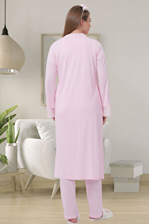 Mecit 1541 Pembe Uzun Sabahlıklı Lohusa Pijama Takımı
