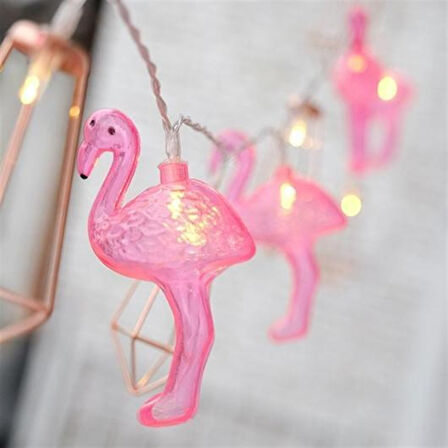 10&amp;apos;lu Pilli Led Flamingo Dekoratif Işık Zinciri Aydınlatma 15 Mt (4767)