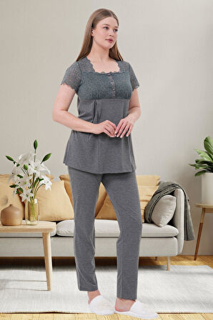 Mecit 6003 Füme Sabahlıklı Lohusa Pijama Takımı