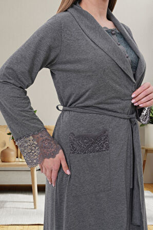 Mecit 6003 Füme Sabahlıklı Lohusa Pijama Takımı