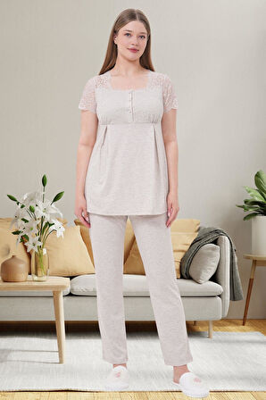 Mecit 6003 Vizon Sabahlıklı Lohusa Pijama Takımı