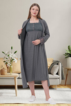 Mecit 6007 Füme Sabahlıklı Lohusa Gecelik Takım