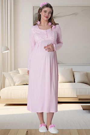 Mecit 6060 Kadın Pembe Sabahlık Gecelik Pijama Hamile Lohusa Set