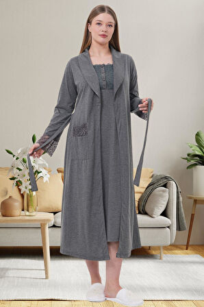 Mecit 6066 Füme Sabahlıklı Gecelik Pijama Lohusa Set