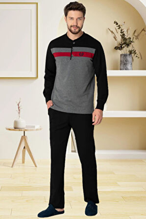 Mecit 2763 Gri %100 Pamuk Büyük Beden Erkek Pijama Takımı