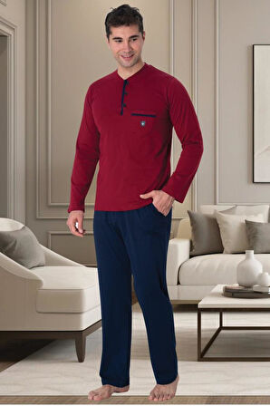 Mecit 2904 Erkek Bordo Yüzde Yüz Pamuk Büyük Beden Pijama Takımı