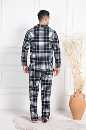 Mecit 2950 Beyaz Ekoseli Büyük Beden Kışlık Erkek Pijama Takımı