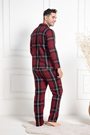 Mecit 2950 Kırmızı Ekoseli Büyük Beden Kışlık Erkek Pijama Takımı