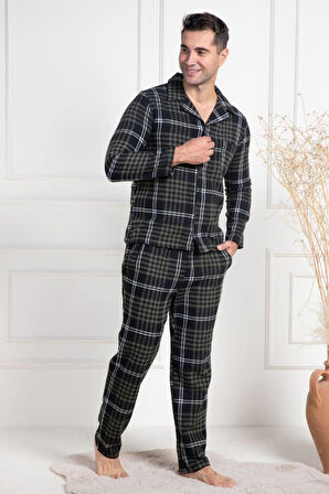 Mecit 2950 Erkek Yeşil Ekoseli Büyük Beden Kışlık Pijama Takımı