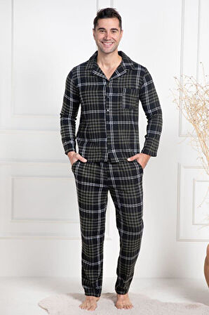 Mecit 2950 Erkek Yeşil Ekoseli Büyük Beden Kışlık Pijama Takımı