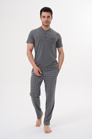 Mecit 2980 Füme Büyük Beden 3 Parça Erkek Şortlu Pijama Takımı