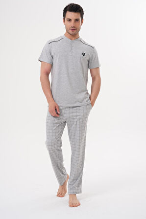 Mecit 2980 Gri Büyük Beden 3 Parça Erkek Şortlu Pijama Takımı
