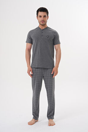 Mecit 2981 Füme Büyük Beden Kısa Kollu Erkek Pijama Takımı