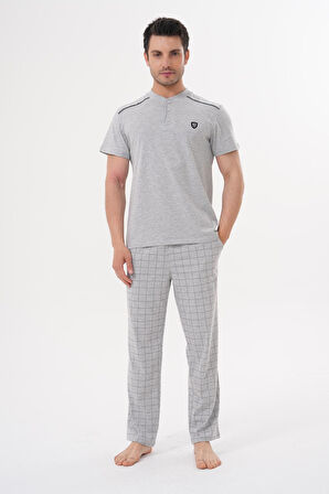 Mecit 2981 Gri Büyük Beden Kısa Kollu Erkek Pijama Takımı