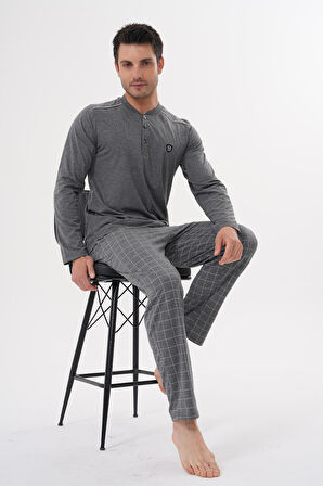 Mecit 2982 Füme Büyük Beden Uzun Kollu Erkek Pijama Takımı