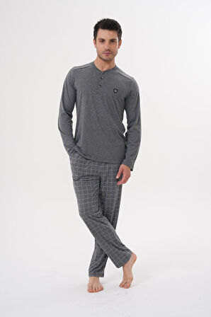 Mecit 2982 Füme Büyük Beden Uzun Kollu Erkek Pijama Takımı