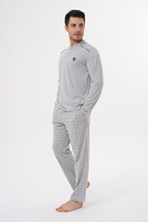 Mecit 2982 Gri Büyük Beden Uzun Kollu Erkek Pijama Takımı