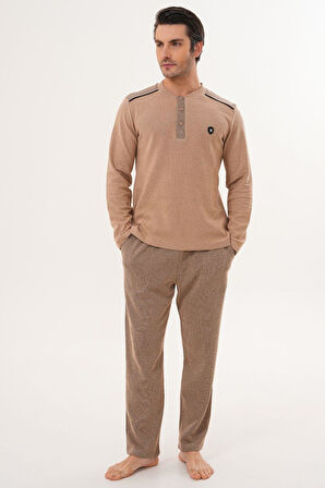 Mecit 2998 Kahve Selanik Kumaş Kışlık Erkek Pijama Takımı