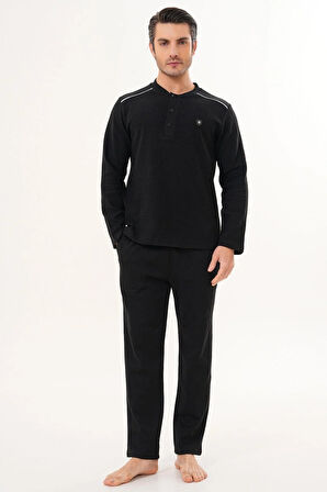 Mecit 2998 Siyah Selanik Kumaş Kışlık Erkek Pijama Takımı