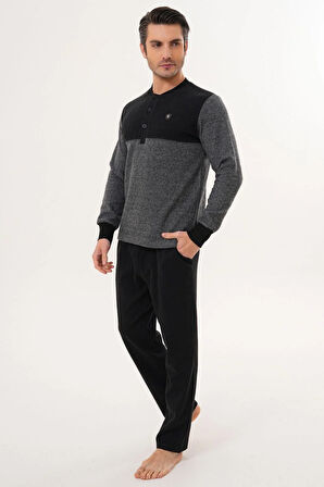 Mecit 2999 Gri-Siyah Selanik Kumaş Kışlık Erkek Pijama Takımı