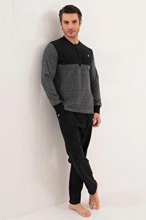 Mecit 2999 Gri-Siyah Selanik Kumaş Kışlık Erkek Pijama Takımı