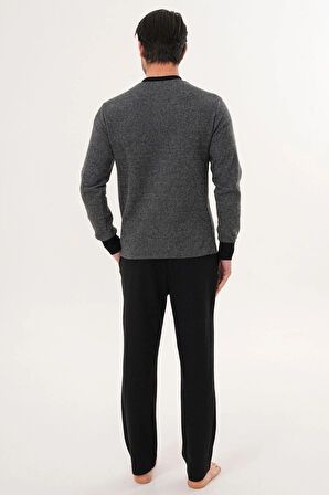 Mecit 2999 Gri-Siyah Selanik Kumaş Kışlık Erkek Pijama Takımı