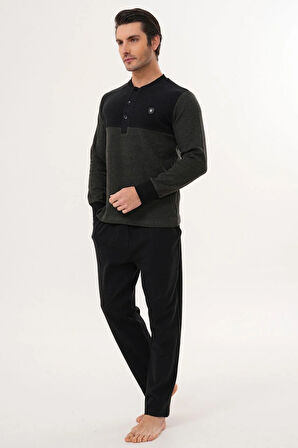 Mecit 2999 Yeşil-Siyah Selanik Kumaş Kışlık Erkek Pijama Takımı