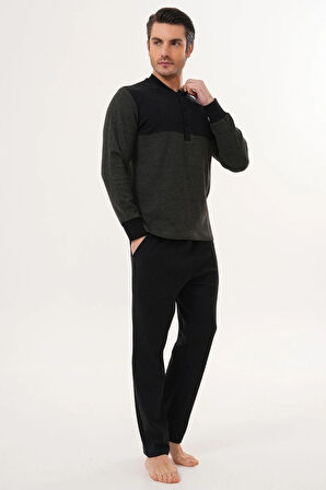 Mecit 2999 Yeşil-Siyah Selanik Kumaş Kışlık Erkek Pijama Takımı
