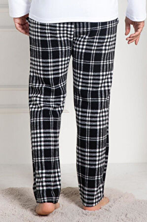 Mecit 3026 Erkek Beyaz Ekoseli Tek Pijama Altı