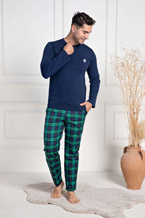 Mecit 3051 Lacivert Ekoseli Erkek Büyük Beden Pijama Takımı