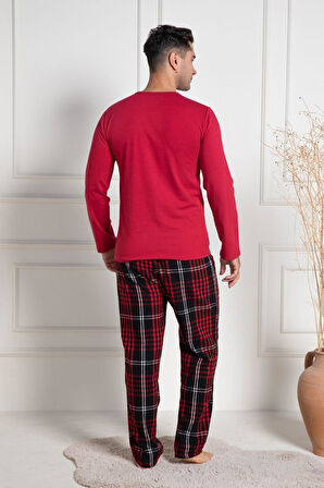 Mecit 3081 Kırmızı Ekoseli Büyük Beden Kalın Erkek Pijama Takımı