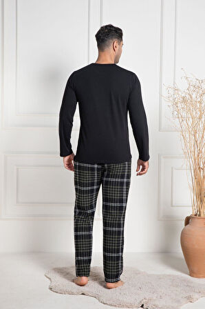 Mecit 3083 Yeşil Ekoseli Büyük Beden Kalın Erkek Pijama Takımı