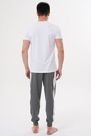 Mecit 4000 Erkek Beyaz Füme Büyük Beden Pijama Takımı
