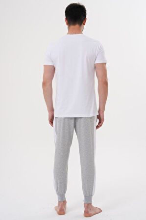 Mecit 4000 Erkek Beyaz Gri Büyük Beden Pijama Takımı