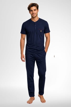 Mecit 4008 Lacivert %100 Pamuk 3'lü Büyük Beden Erkek Pijama Takımı