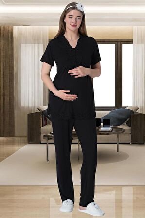 Mecit 6008 Kadın Siyah Hamile Lohusa Pijama Takımı